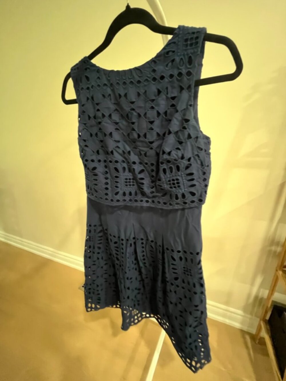 Ralph Lauren Navy Blue Eyelet Geometric Cutout Fit & Flare Dress